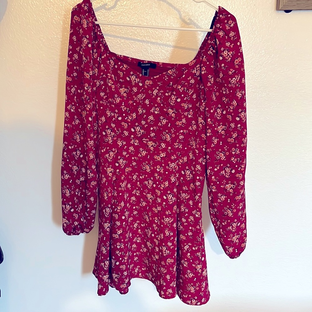 Long Sleeve Red Floral Dress